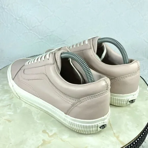 Vans Old Skool Sneakers Women 9.5 Pink Leather Classic Low Top Skate Retro Shoes - Picture 8 of 13